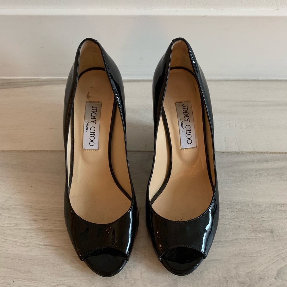 Jimmy Choo 37.5 (7.5) Black Wedge Heels